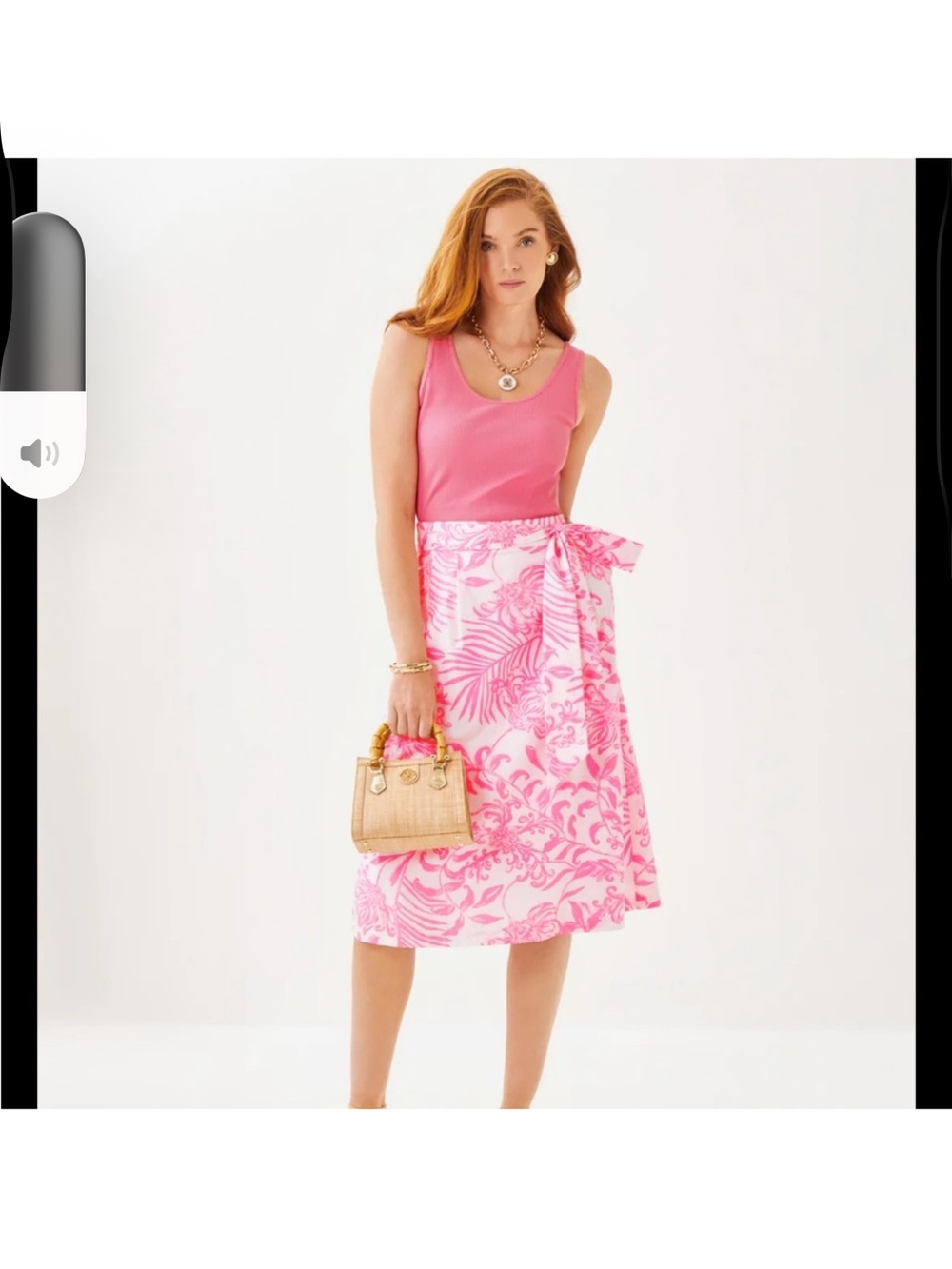Lilly Pulitzer Pink Tropical Print Wrap Midi Skirt